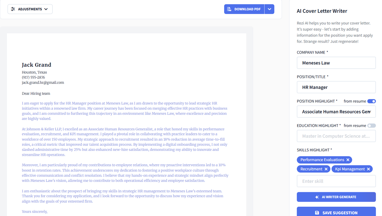 rezi cover letter