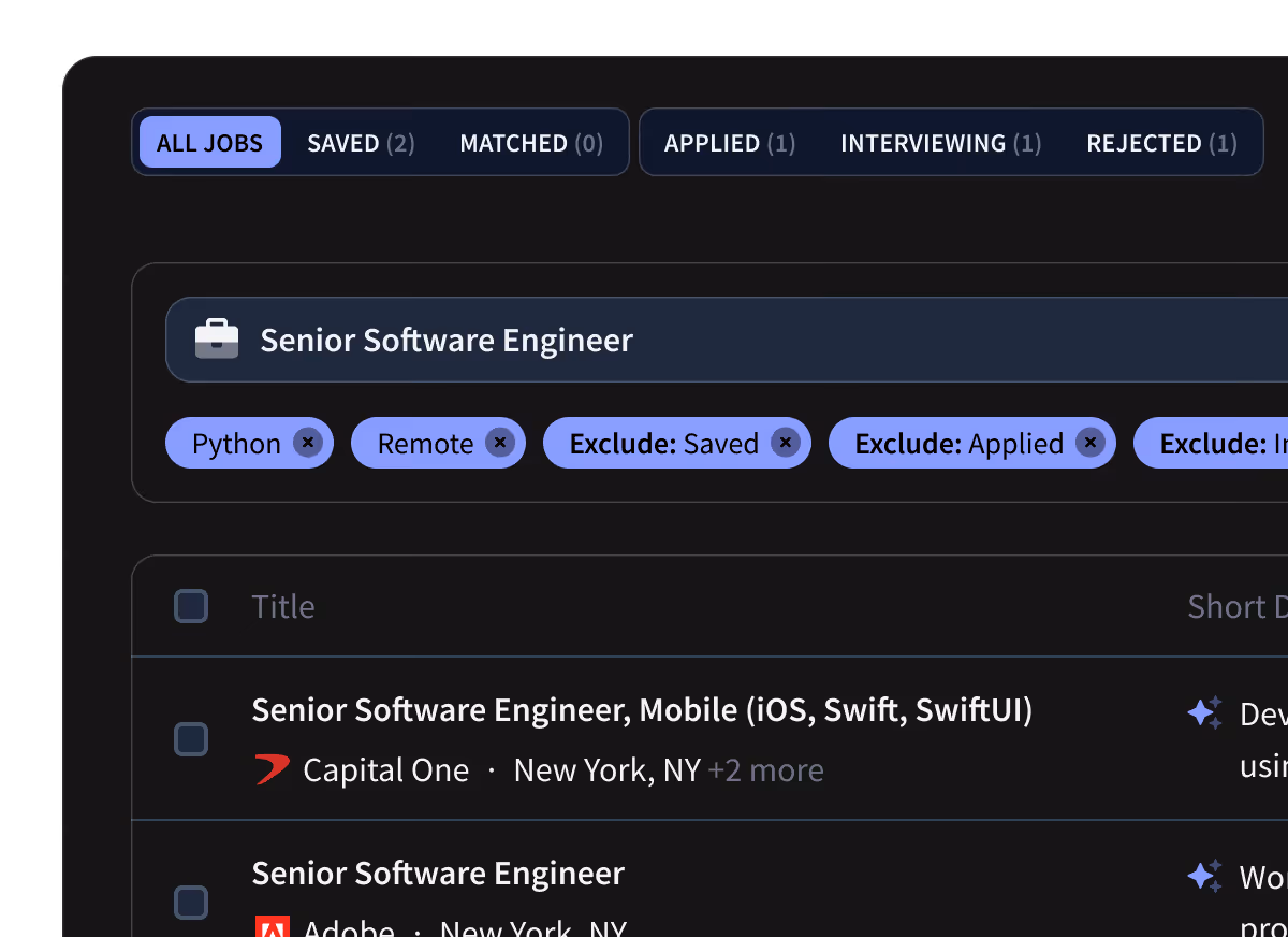 Rezi AI agent assisting with a job search.